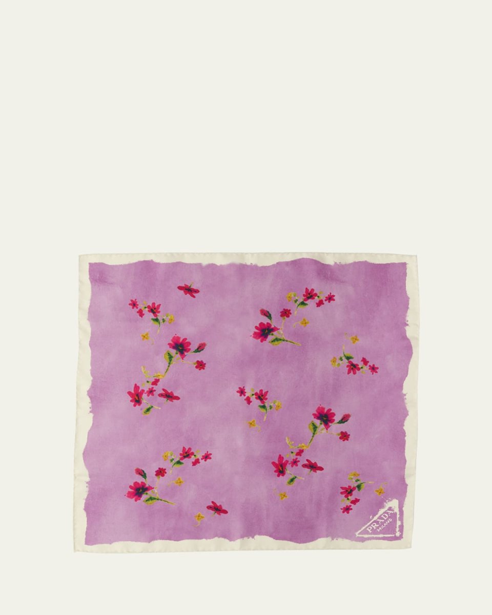 Flower-Print Silk Twill Scarf